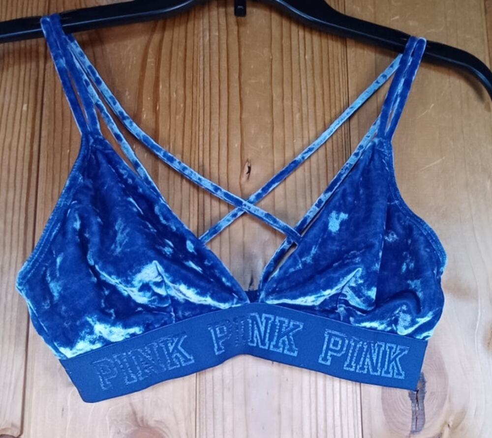Victoria’s Secret PINK Blue Crushed Velvet Bralette Strappy Y2K S Coquette